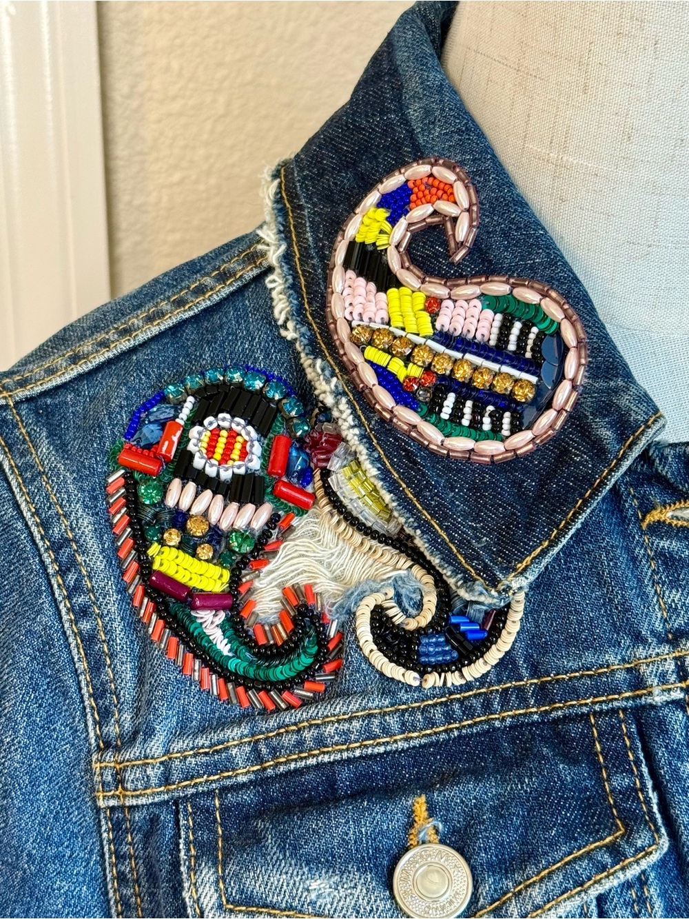 MSGM Beaded Embellished Designer Denim Jacket Size 38 XS Made in Italy - Picture 5 of 10